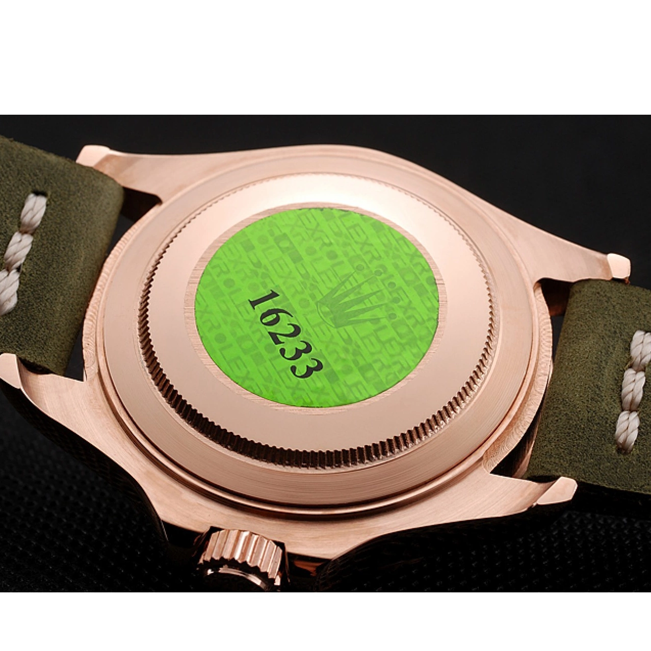 Aaa replica watch Bezel Rose Dial Rolex Black Leather Gold 1453862 Green Bracelet Green Master Case Yacht 0721